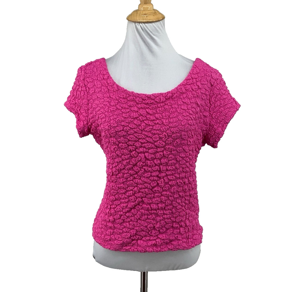 Maeve Shirt Womens S Small Pink Socialite Short Sleeve Popcorn Textured Crop Tee